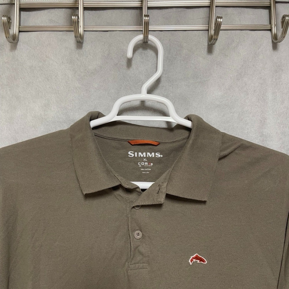 Simms Polo Shirt‎ Men XLT Brown Pique Cor3 Short Sleeve Fishing Outdoor Cotton